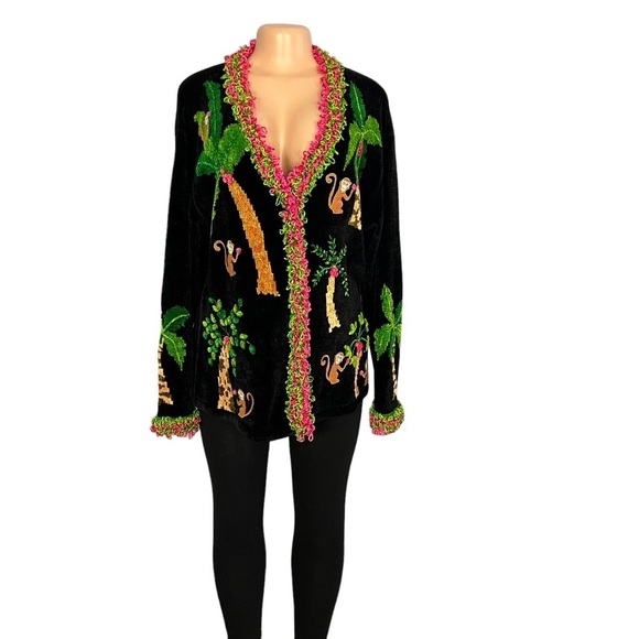 That Sweater Vintage Pink Monkey Chenille Art-to-Wear Fun Funky Sweater - Picture 2 of 10